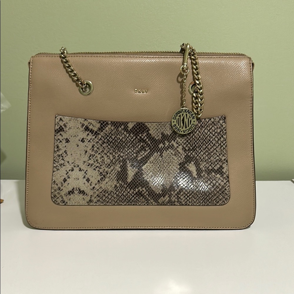 DKNY Leather Vintage Beige and Snake Print Women's Bag